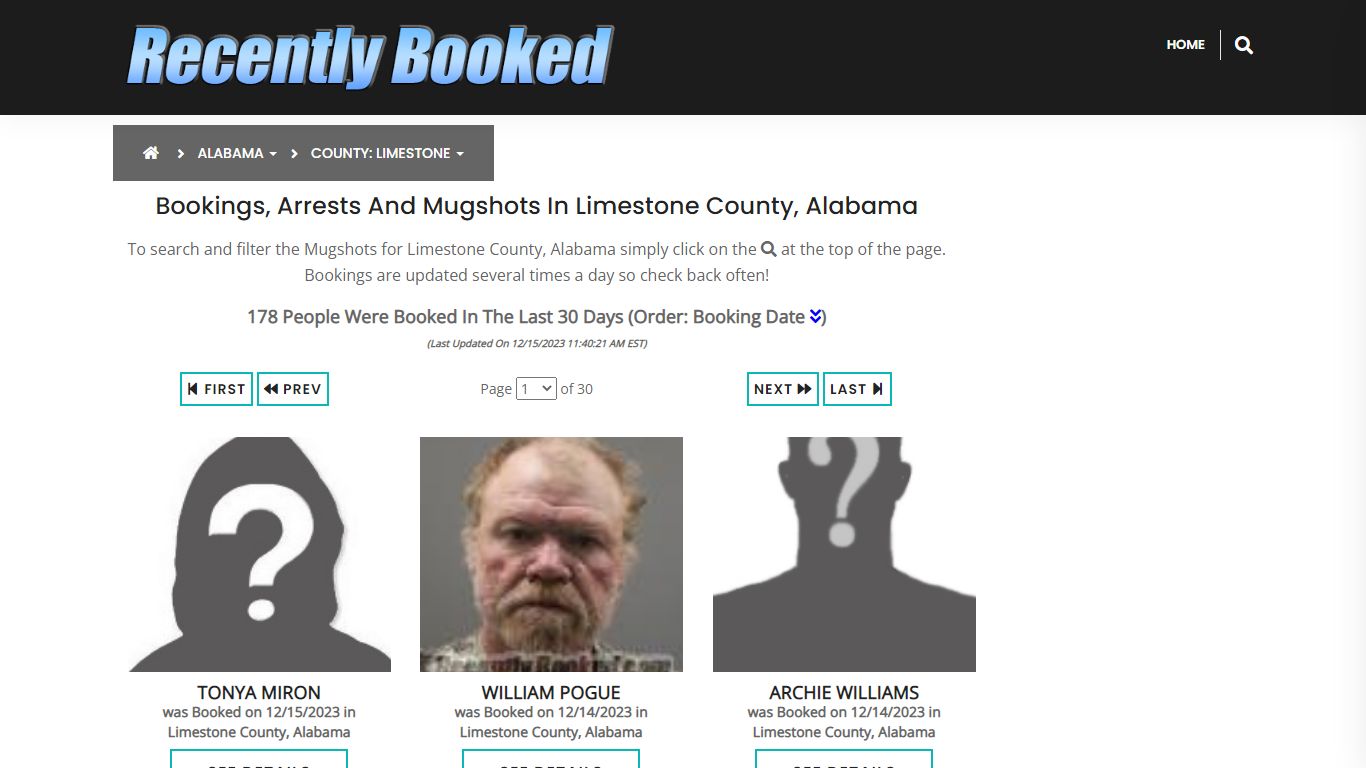 Bookings, Arrests and Mugshots in Limestone County, Alabama